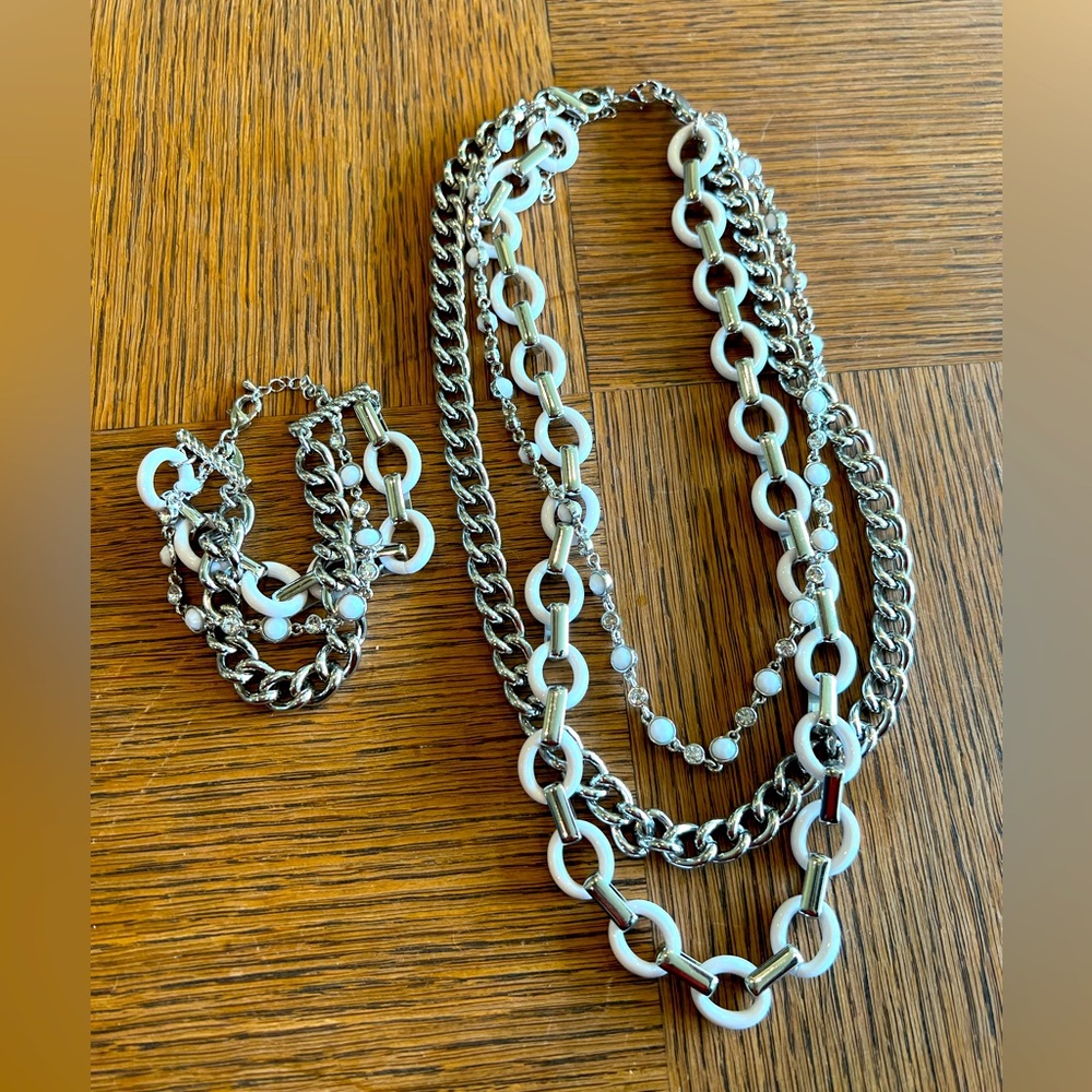 Lia Sophia necklace & bracelet set silver white and diamond colored